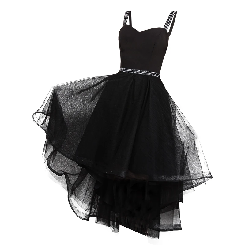 

High Low Black Sweetheart Prom Dresses 2018 Elegant Shoulder Straps Sleeveless Short Prom Dresses Lace Up Back
