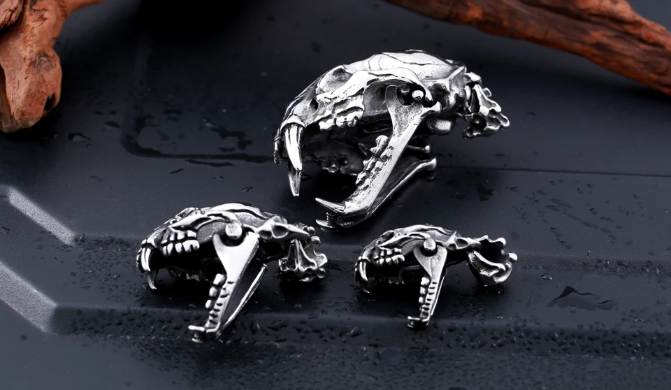 Байер магазин 316L нержавеющая сталь кулон ожерелье 3D Machairodus Smilodon голова динозавра Подвески Ювелирные изделия LLBP8-096P