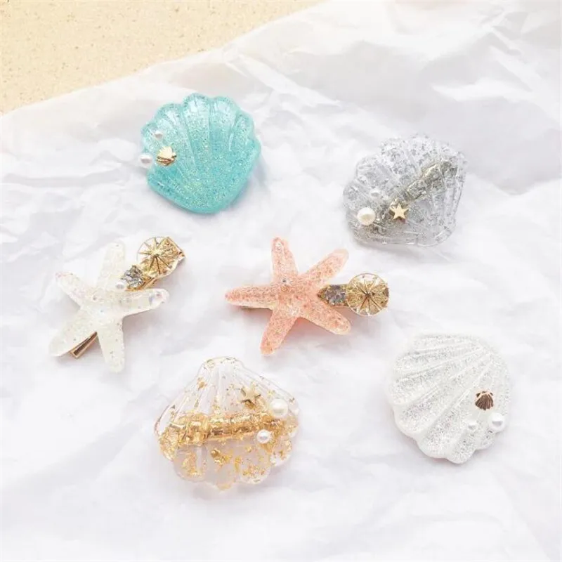 

2019 INS New Women Girls Sea Star Acrylic Hair Clips Shell Pearl Metal Barrettes Hairpins Sweet Beach Headwear Hair Accessories