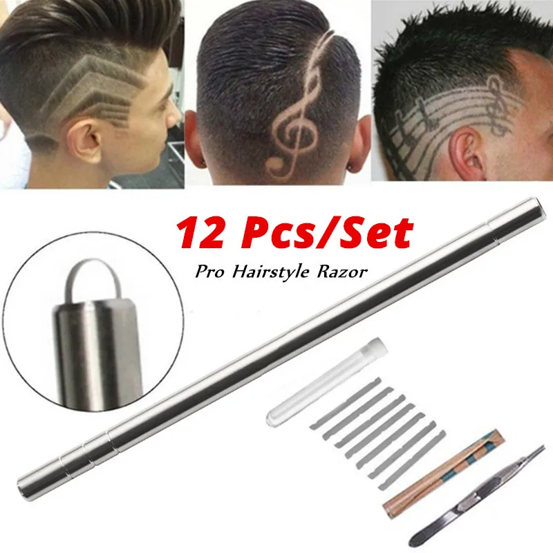 

Professional 12Pcs/Set Multifunctional Magic Engraved Pen Stainless Steel Shaving Pen Eyebrow Beard Salon Kit Haircut Razor