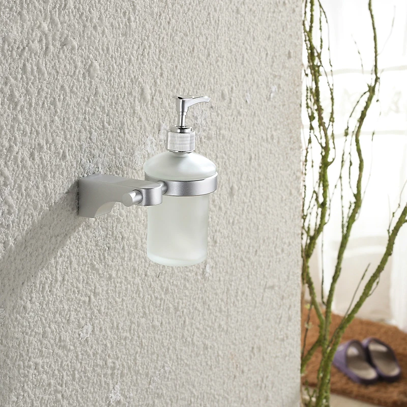 

Modern Silver Sand Space Aluminum Soap Dispenser Glass Cup Soap Liquid Device Hand Washing Liquid Cup Bathroom Products N38