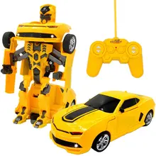 Action Figure RC Transformation Toys One key Remote Control Car Bumblebee Big Size 360 Rotating Genuine Voice USB Charger