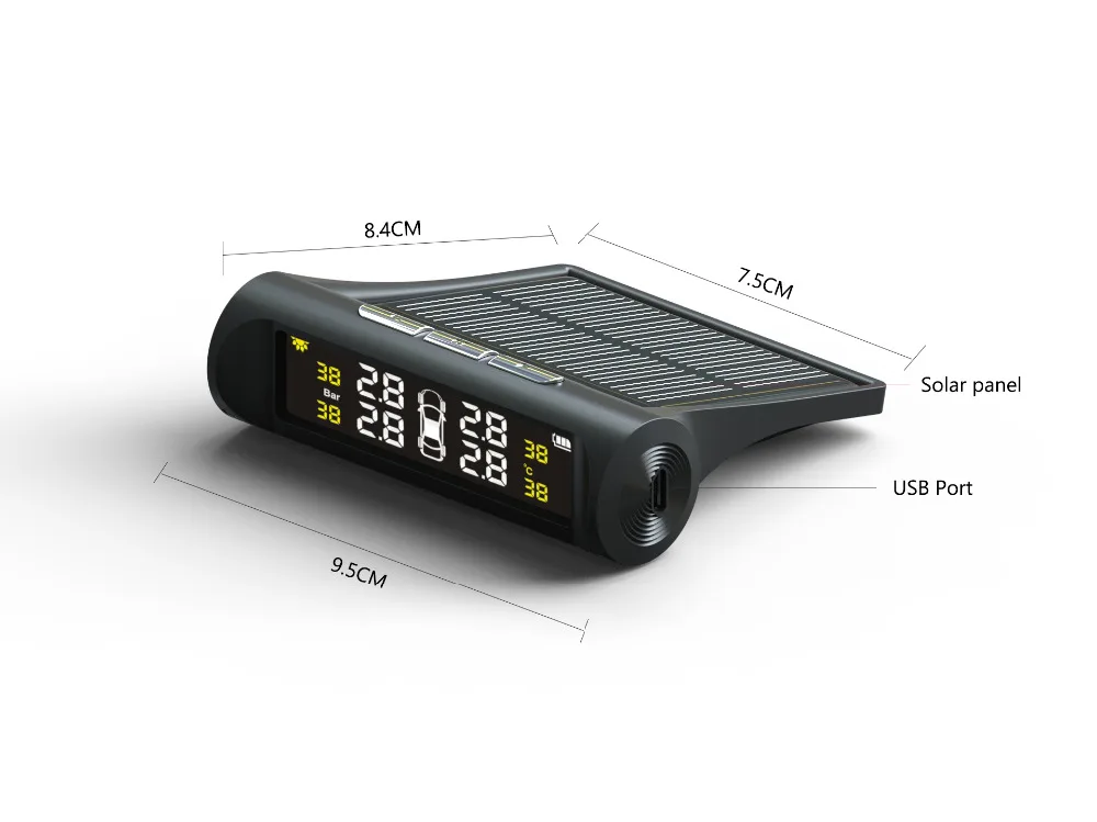 Автомобильная система контроля давления в шинах TPMS, солнечная энергия, цветной ЖК-дисплей, Автомобильная сигнализация, автомобильные электронные S4 внутренние датчики