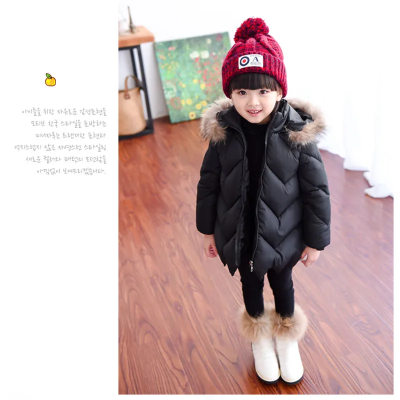 2016 New Arrival Winter Down Jacket For Girls Children s Long Coat Christmas Hat Design