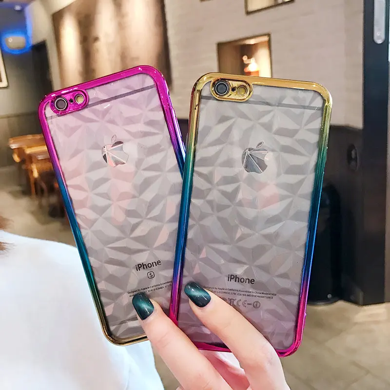 

YISHANGOU Cases For iPhone 6 6S 7 Plus X Cases Diamond Plating Gradient Frame Transparent Clear Soft Cover For iPhone X 7 8 Plus