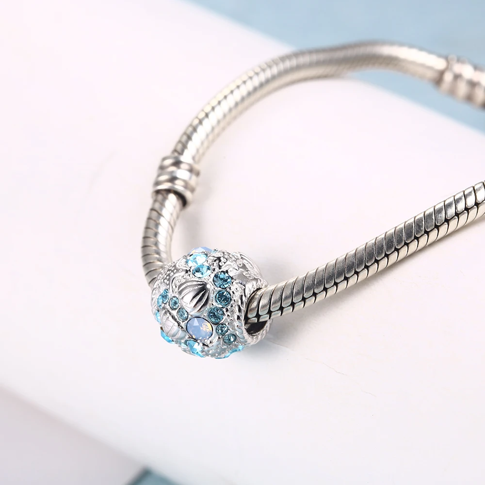 RainMarch Fits Pandora Charms Bracelet Original 925 Silver Charms Blue Crystal Round Beads Female DIY Jewelry Making Wholesale (3)