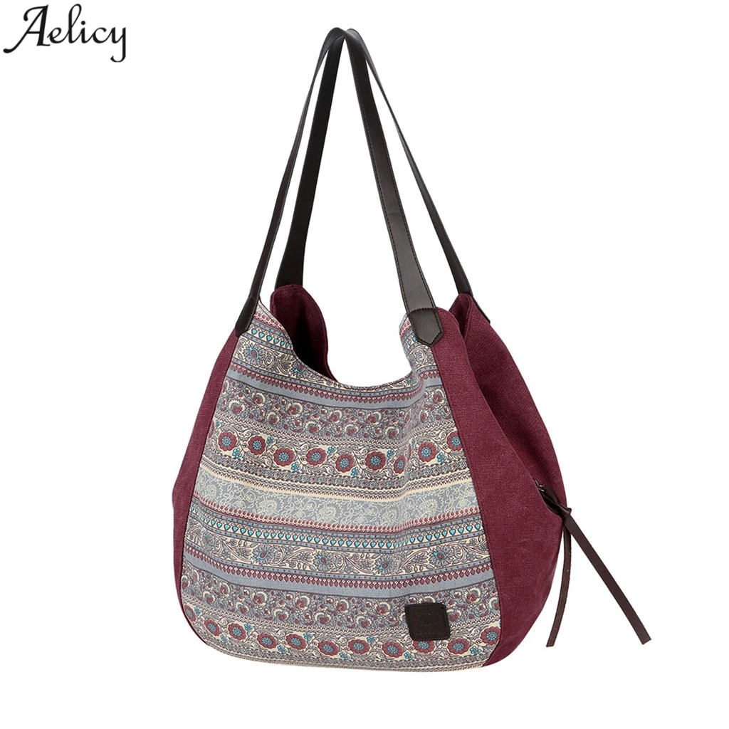 Aelicy, женская сумка в этническом стиле, большая вместительность, мягкая Холщовая Сумка, дизайнерская сумка, высокое качество, принт, модная сумка на плечо