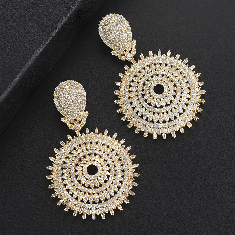 

41*64 m Fashion Women Sunflower Shape Wedding Earrings Jewelry Cubic Zirconia Dangle Earrings boucle d'oreille femme 2018