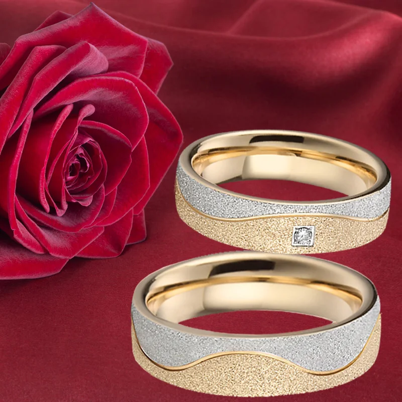 Engagement Wedding band rings men Anniversary shiny Emery Sandblast titanium stainless steel Jewelry couple rings for women (3)