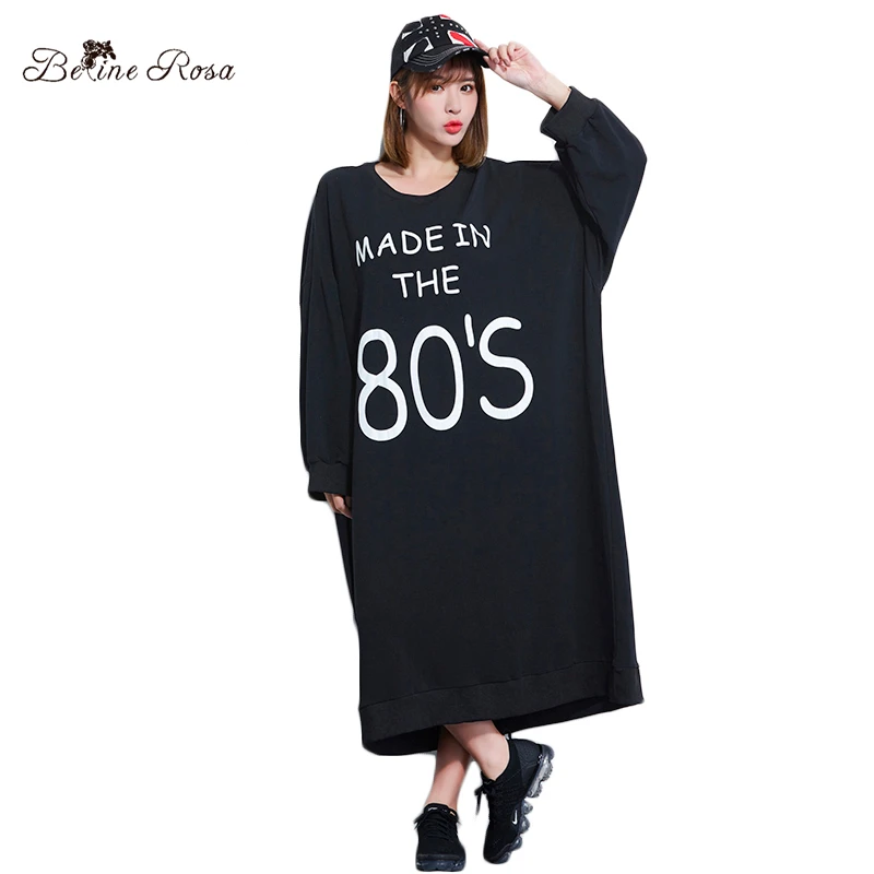 

BelineRosa Large Size Dress Autumn New Shirts Dress for Pregnant Woman Casual Loose Cotton Black Dresses 150KG weight TYW00939