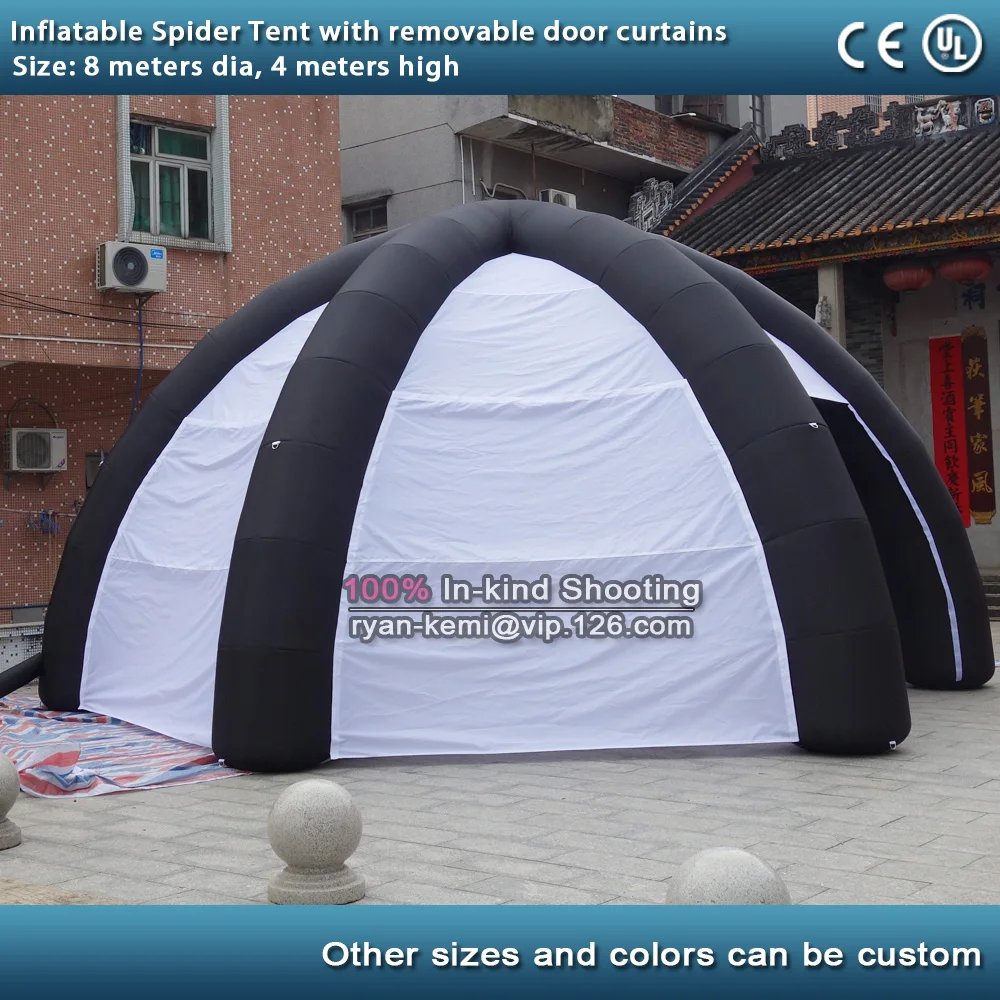 8 м Диаметр надувной паук палатка со съемными дверными занавесками надувной гараж кабина 26ft надувной купол палатка