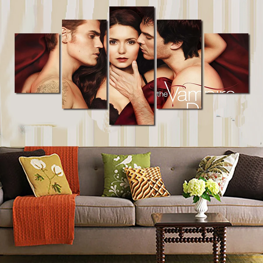 Europe style five panels paintings men and women pictures high quality wall painting for home