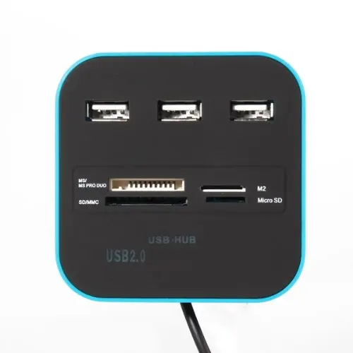 YOC Горячая все в 1 Combo Hub USB 2,0 3 Порты Card Reader для SD MMC M2 MS Pro Duo синий