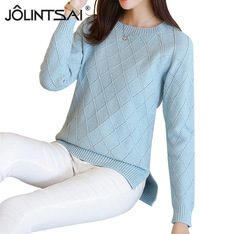 JOLINTSAI 2017 Autumn Winter New Sweater Women Long Sleeve O-Neck Solid Women Sweaters And Pullovers Female Knitwear Pull JOLINTSAI 2017 Autumn Winter New Sweater Women Long Sleeve O-Neck Solid Women Sweaters And Pullovers Female Knitwear Pull