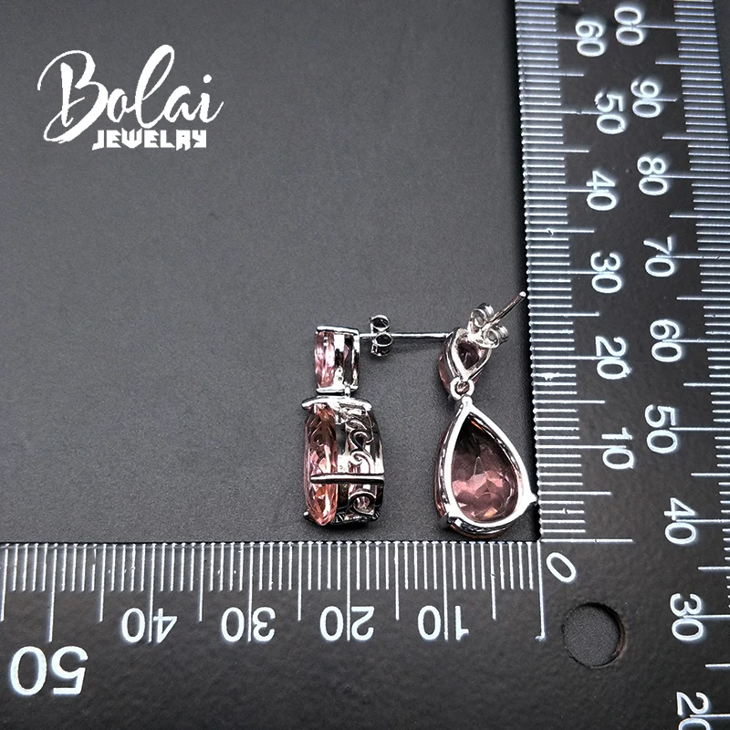 Bolaijewelry, создан морганит nano 12.7ct Груша Форма Серьги стерлингового серебра 925 сверкающие ювелирные изделия для девочек