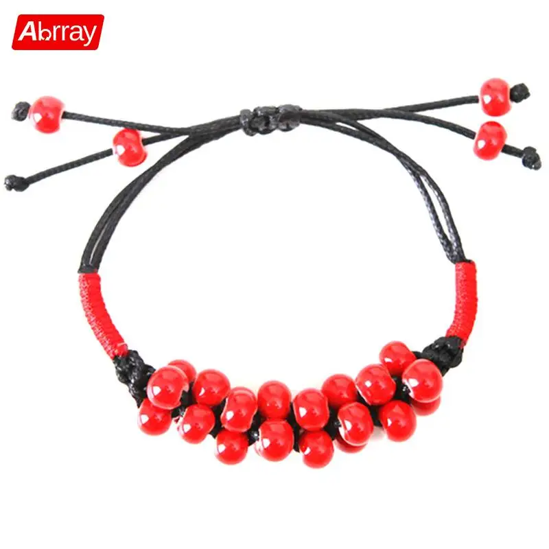 Женский браслет Abrray Ceramic Bean Этнические браслеты с бусинами в виде красных бобов