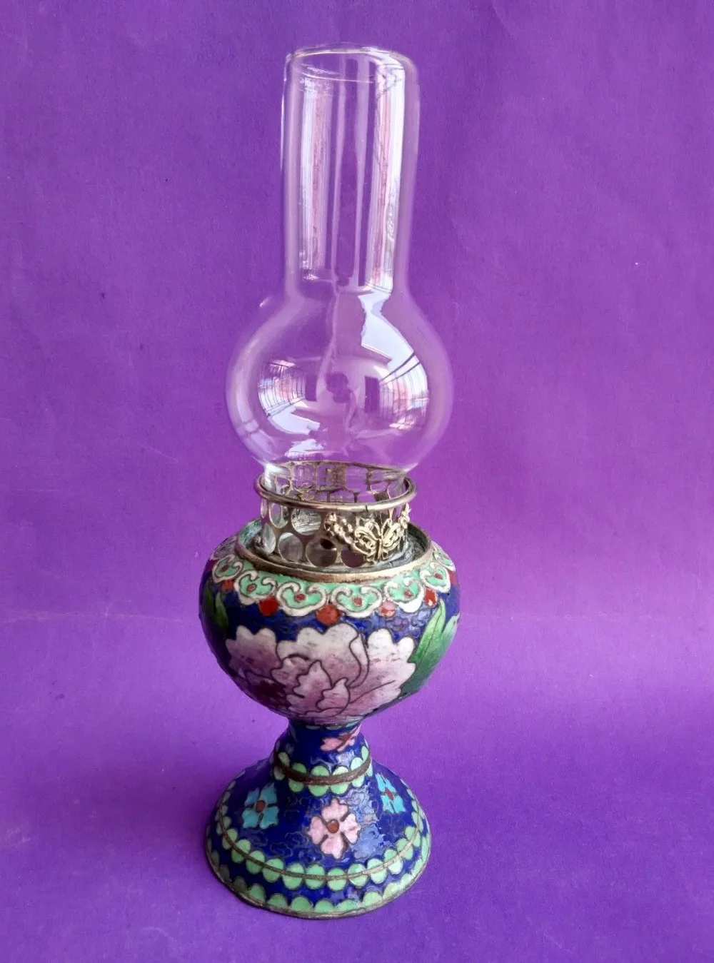 

7.88 inch / Exquisite Ancient Chinese copper cloisonne collecting kerosene lamp
