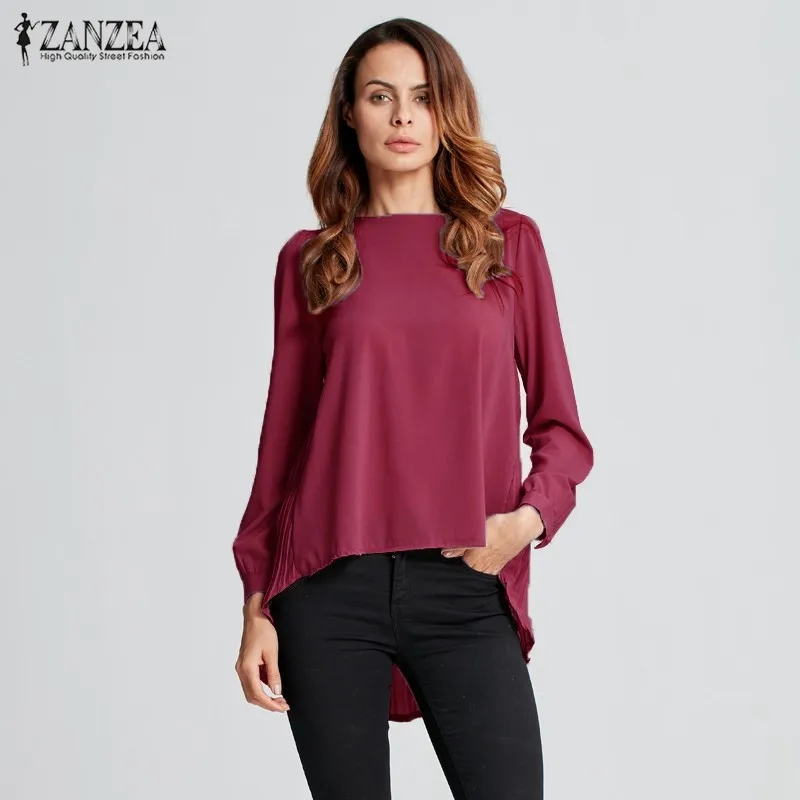 En Ligne Nouveau Automne D été Blusas 2018 Femmes Sexy Casual Lâche Chemises mousseline de soie Tops Manches Longues O Cou Solide Blouse Plus La Taille S 6XL
