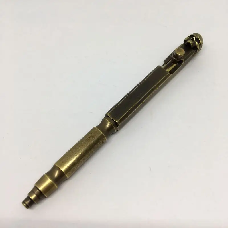 

Handmade Brass Ballpoint Pen EDC Skull Creative Retro Bolt Type Tactical Pen