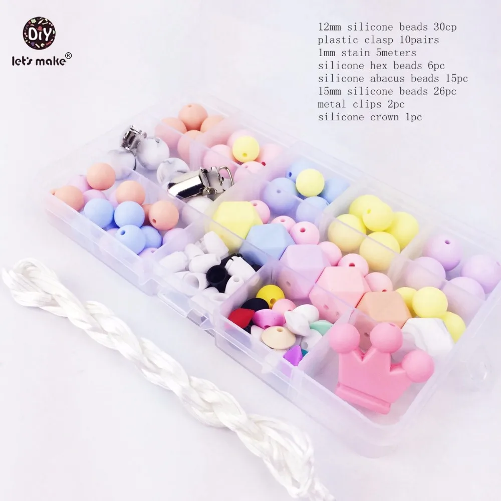 

Let's Make Silicone Teether Baby Toy For Baby Shower Gifts BPA Free Set Pacifier Clip With Chew Soft Teethers Necklace Beads