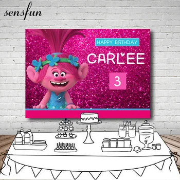 

Sensfun Trolls Princess Poppy Photography Backdrop Hot Pink Glitter Children Birthday Party Backgrounds For Photo Studio Vinyl