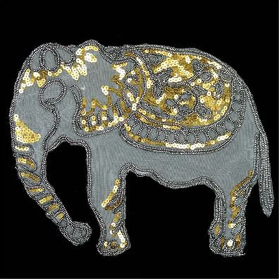 

1Pcs Aniaml Designs 29cm Elephant Embroidered Yarn Patches Clothes Cute Sequins Patch DIY Hotfix Motif Applique Free Shipping