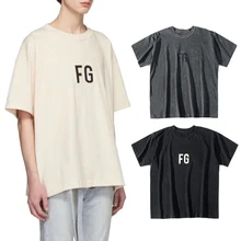 FG футболка из хлопкового джерси с принтом, Мужская Уличная футболка в стиле хип-хоп с коротким рукавом и круглым вырезом, негабаритная футболка, черная, серая, бежевая, poleras hombre
