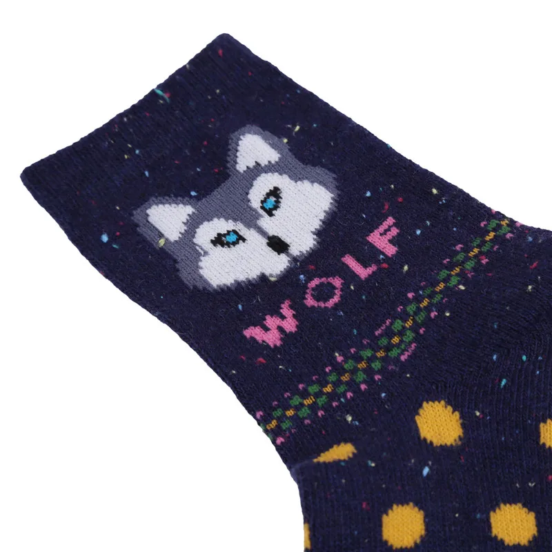 Весна Зима толстые шерстяные хлопковые спортивные носки для женщин Йога Лыжные носки для скейтбординга Harajuku животные волк рождественские носки женские
