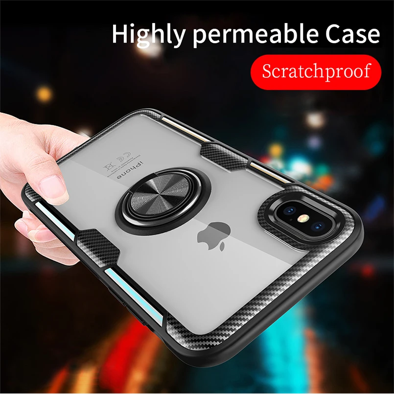 Magnetic Ring Bracket Case For iPhone X XR XS MAX Cases Metal Rotating Finger TPU Clear Cover 7 8 6 6s Plus |