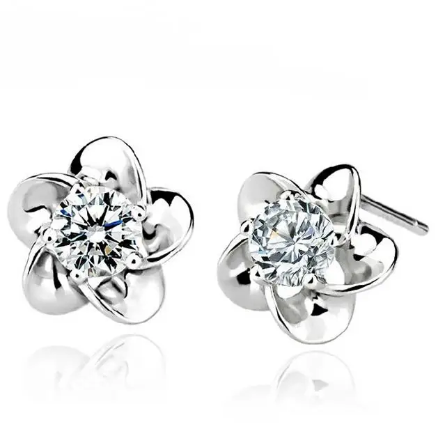 Серьги гвоздики из серебра 925 пробы с аметистом и цветком сливы|stud earrings|earrings