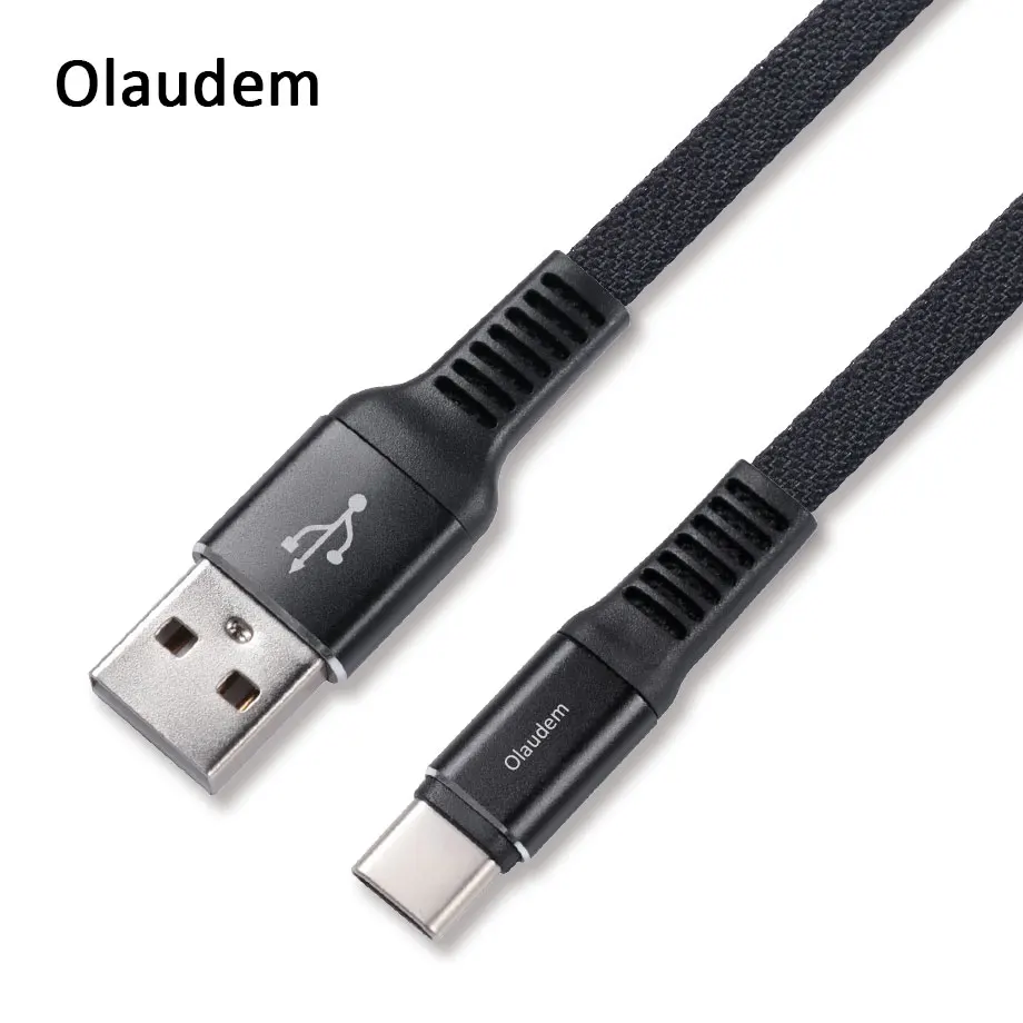 Olaudem Mobile Phone Cables Flat Nylon Braided USB C Cable For Samsung