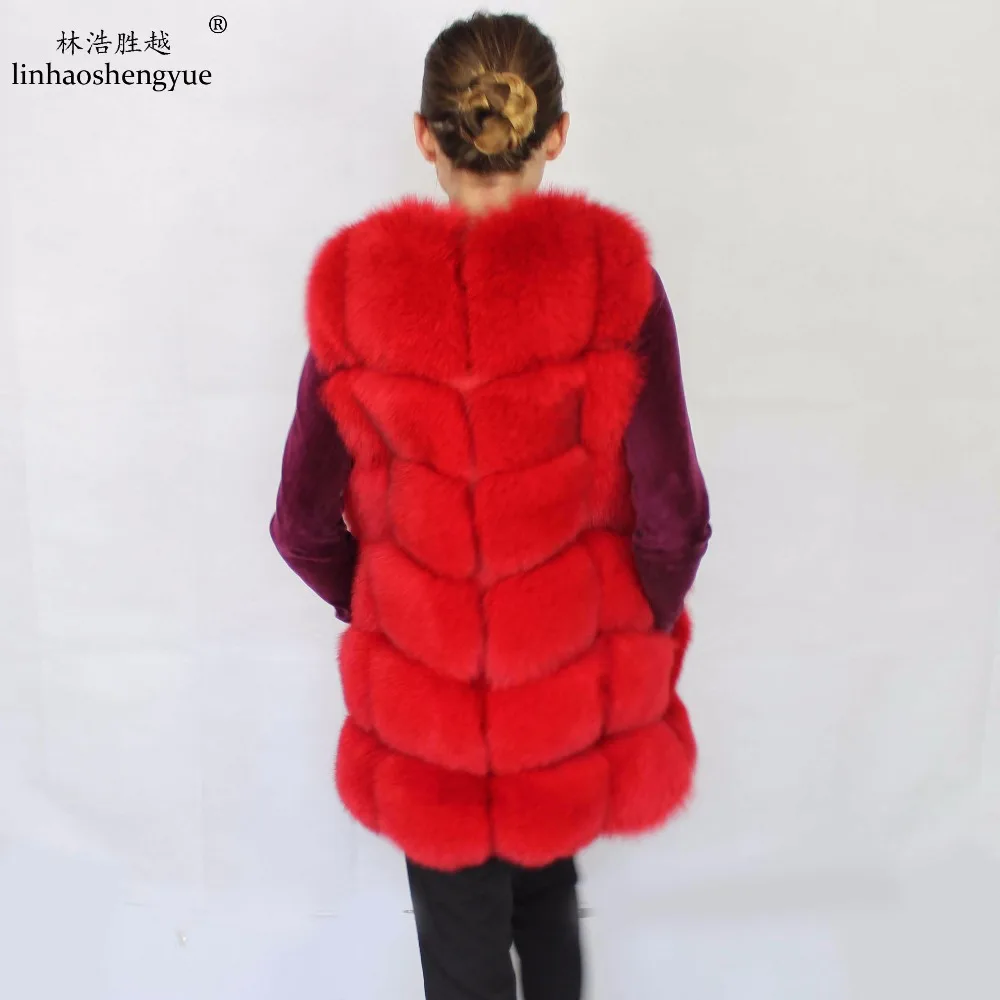 Linhaoshengyue 73 см длинные Высокое качество меха лисы Жилет натуральным лисьим мехом женские жилет