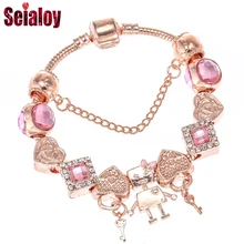 SEIALOY модный брендовый браслет из розового золота, браслеты для женщин, розовое сердце в форме робота Беллы, подходят для девочек, подарочные браслеты с брелоками