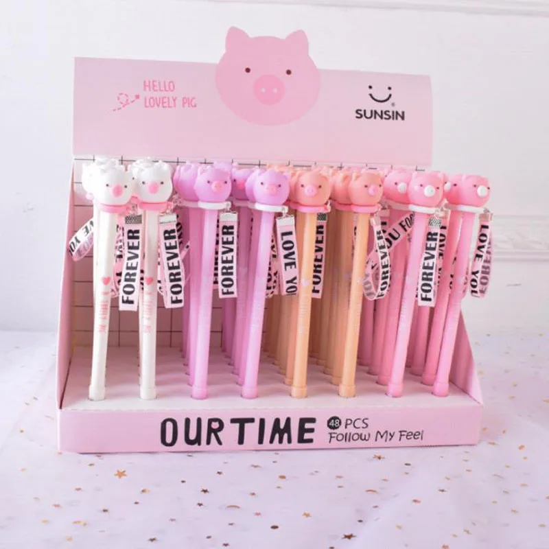 

4 Pcs/set Kawaii 0.5mm Animal Little Pig Ribbon Pendant Gel Pens Black Ink Neutral Pen Stationery School Office Supply Gifts