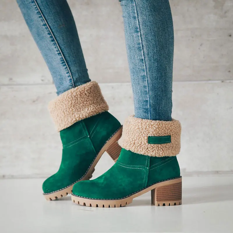 

2019 New Women Boots Winter outdoor keep Warm Fur Boots Waterproof Women's Snow Boots Thick heel with round head short boot