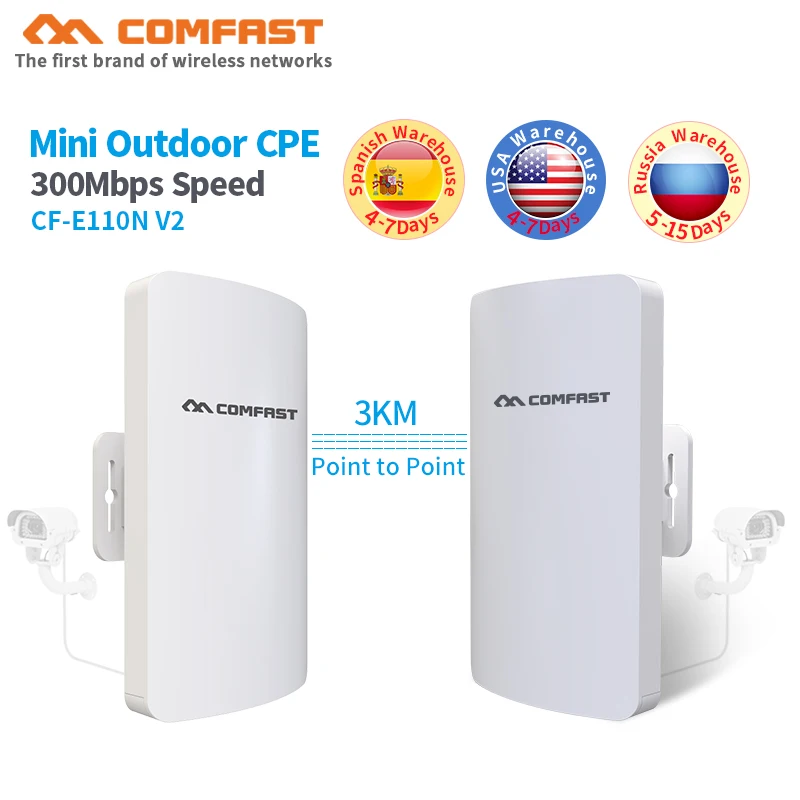 2pcs 1-3KM Long range Comfast CF-E110N Outdoor Mini CPE Wireless WIFI Extender Repeater 300Mbps WiFi Router Bridge Nanostation 2pcs 1-3KM Long range Comfast CF-E110N Outdoor Mini CPE Wireless WIFI Extender Repeater 300Mbps WiFi Router Bridge Nanostation