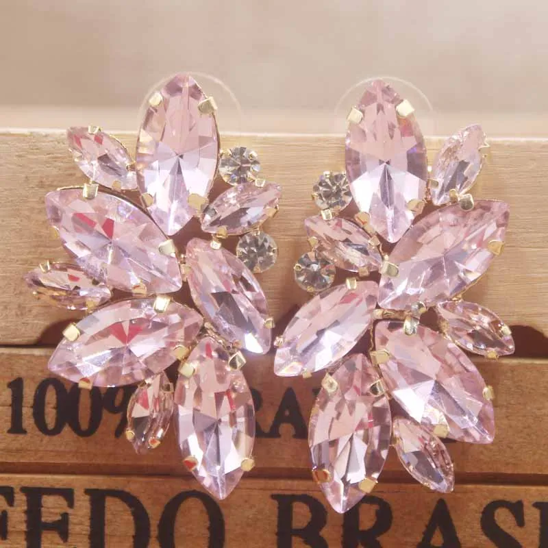 

Zerong PInk rhinestone stud earring gold crystal earring silver rose women earring blue/red/ wedding /party deoration earring