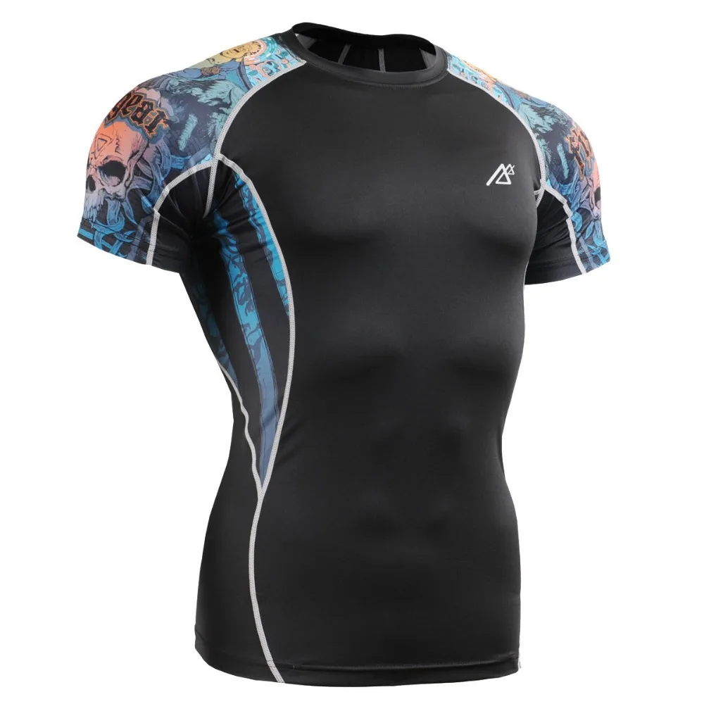 Technical Graphic Skin Rash Guard Fitness Bodybuilding Surfing Compression Shirt Quick-drying Gym Training Running Tops Tees