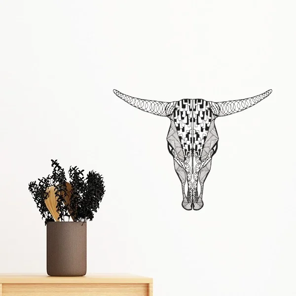 Panjang Wajah Sapi Hewan Potret Sketsa Removable Wall Sticker Art