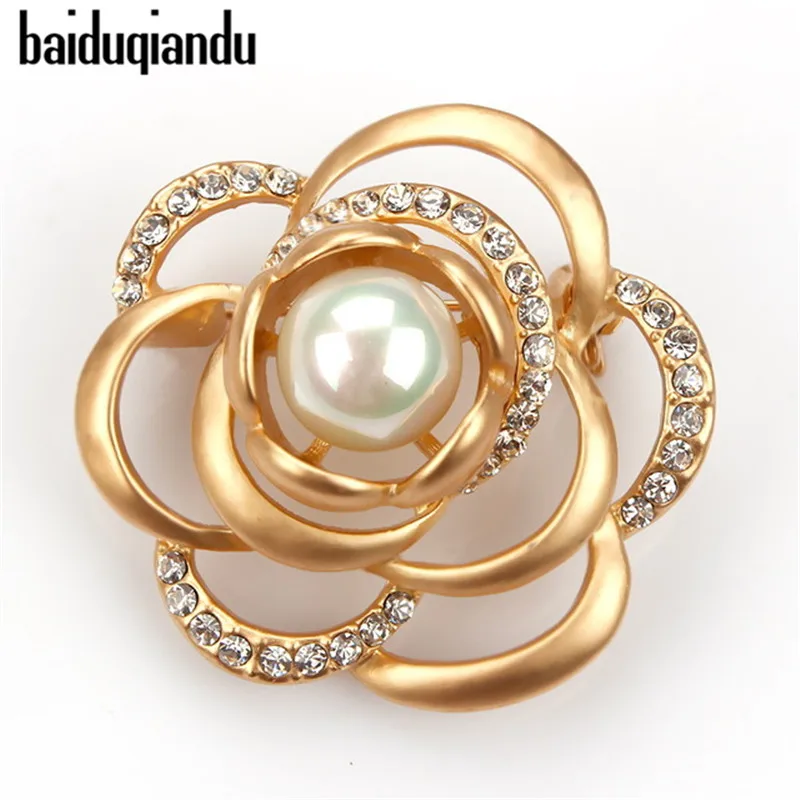 

baiduqiandu Factory Direct Sale Gold / Silver Color Charming Rose Flower Brooches for Women With Simulated Pearl Dress Shirt