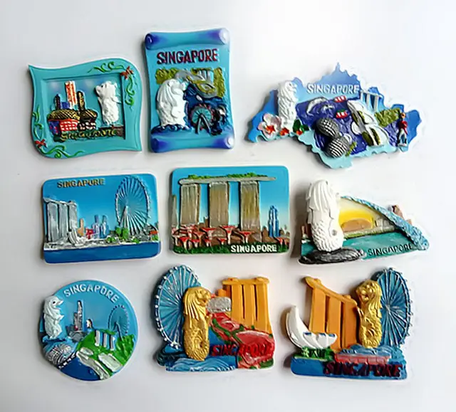 Handmade Painted Singapore Attractions 3D Fridge World Tourist