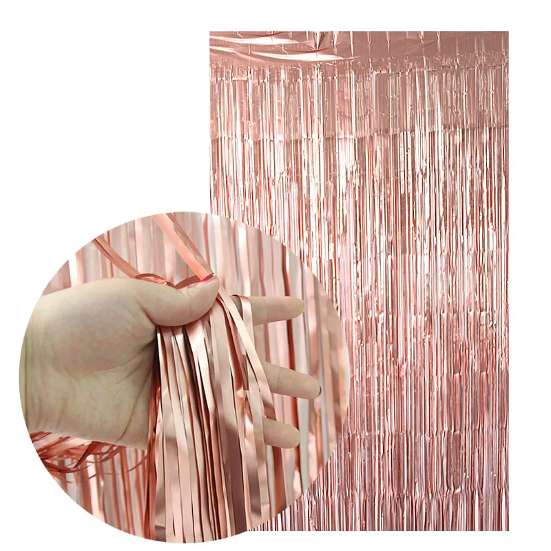 2 м розовое золото Шампань полоса фольги штора из металлизированных нитей фоны для свадебного дня рождения поставки Оловянная занавеска s Фото фоны