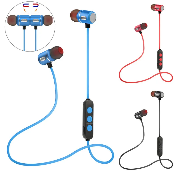 AX 09 Bluetooth Wireless Stereo Earphone In Ear Magnetism Hanging Headset With Mic Led Portable Sport Music Earphones Equipment