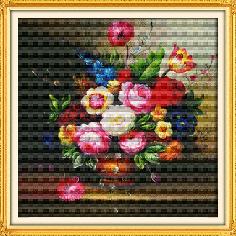 A vase painting cross stitch kit flower 14ct printed fabric canvas