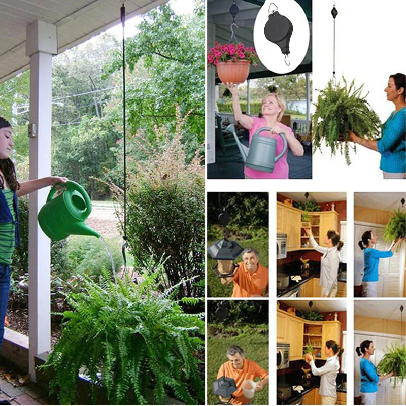 2x Plant Pulley Retractable Hanger Hanging Planter Flowers Basket Hook Pot Hook 