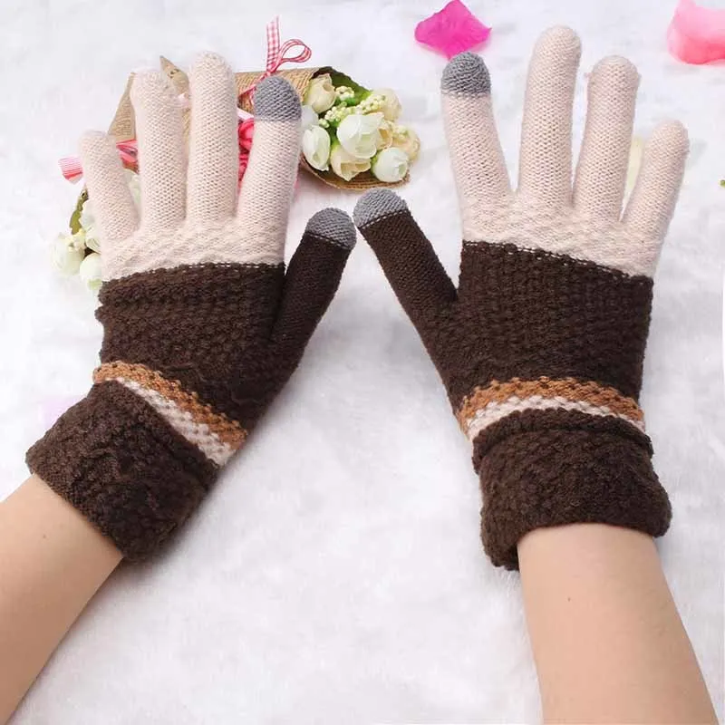 

Women's Gloves Knitting Winter Gloves Warmer Colorful Patchwork Full Fingers Glove Mittens Men Guantes Use for Smartphone