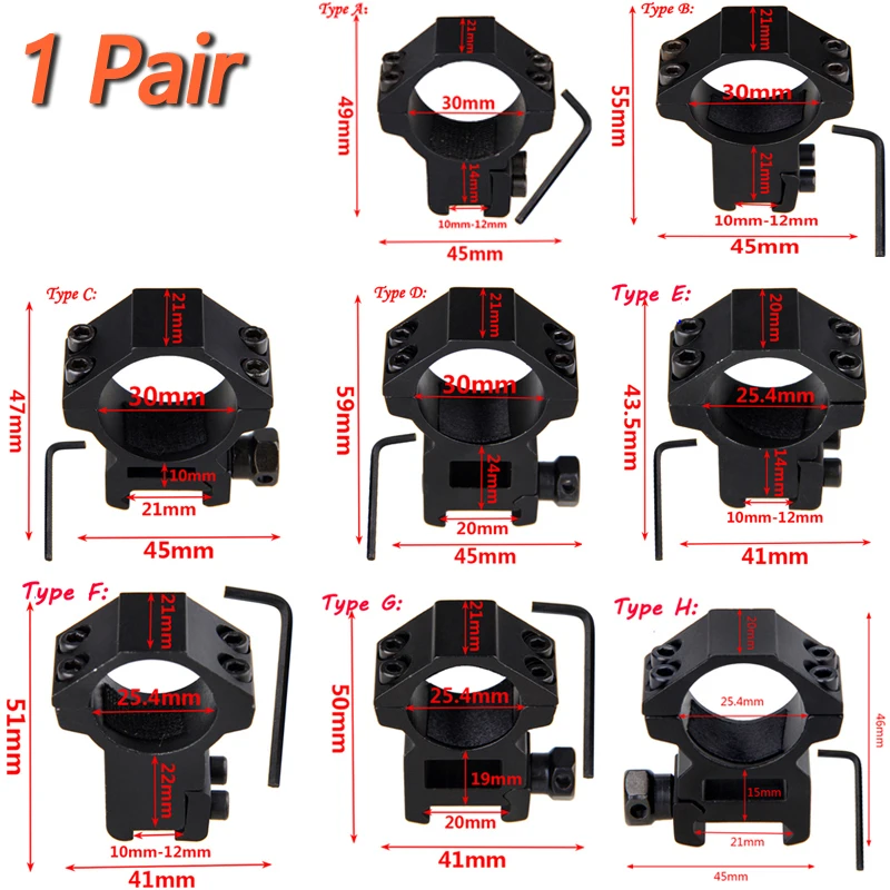 

1 PC/1 Pair 30/25mm Riflescope Mount Ring 11/20/21mm Dovetail Picatinny Hunting Rail Adapter High/Low Profile Rifle Weaver Scope