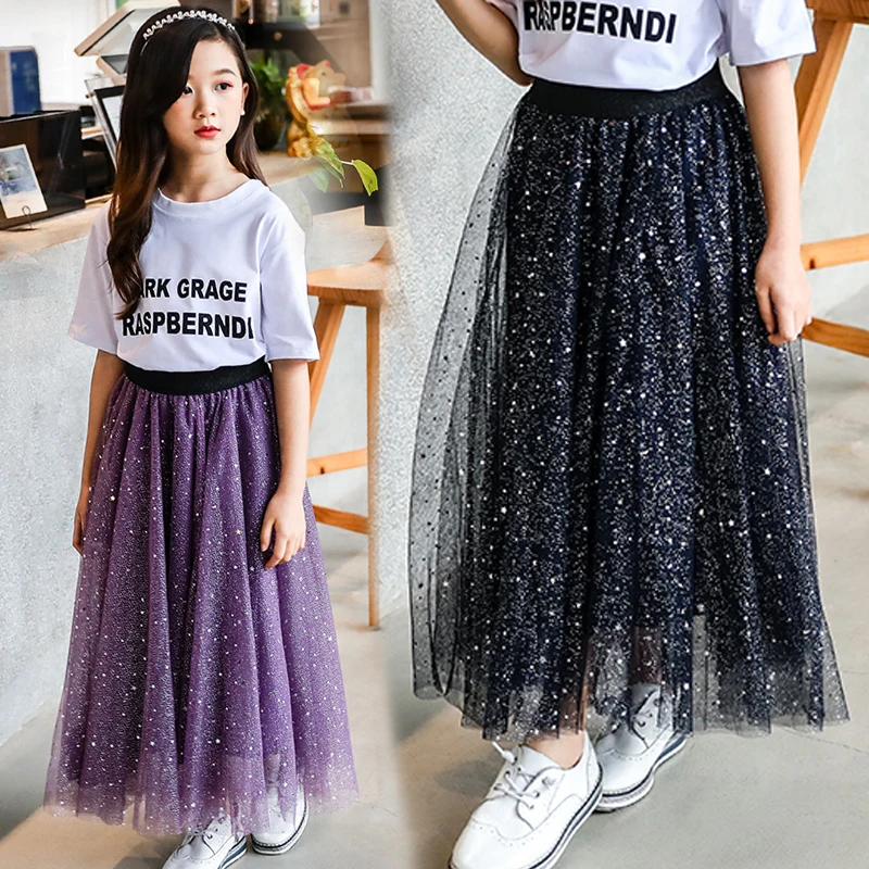 

Pretty Girls Tutu Lace Skirts Princess Twinkling Stars Dresses for Kids Party Clothes Casual Loosed Pleated Long Skirts Vestidos