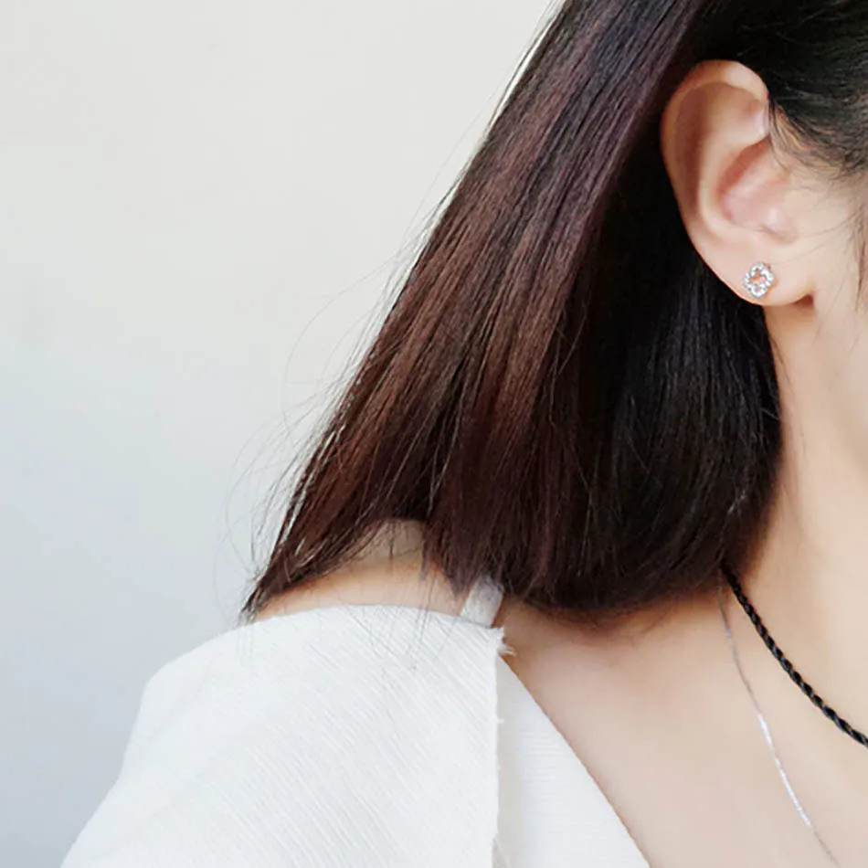 3 2018 Hot Fashion 100% 925 Sterling Silver Clover Female Stud Earrings For Women Authentic Original Jewelry Gift Oorbellen