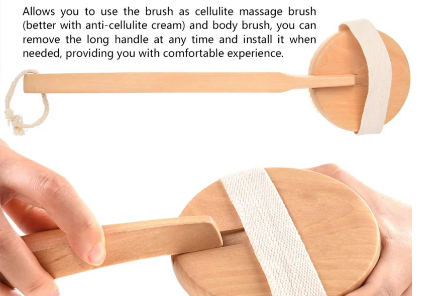 TREESMILE Wooden Massage bath brush Body Brush for Dry Skin Shower Back Scrubber Detachable Boar Bristles Bath Brush With D30